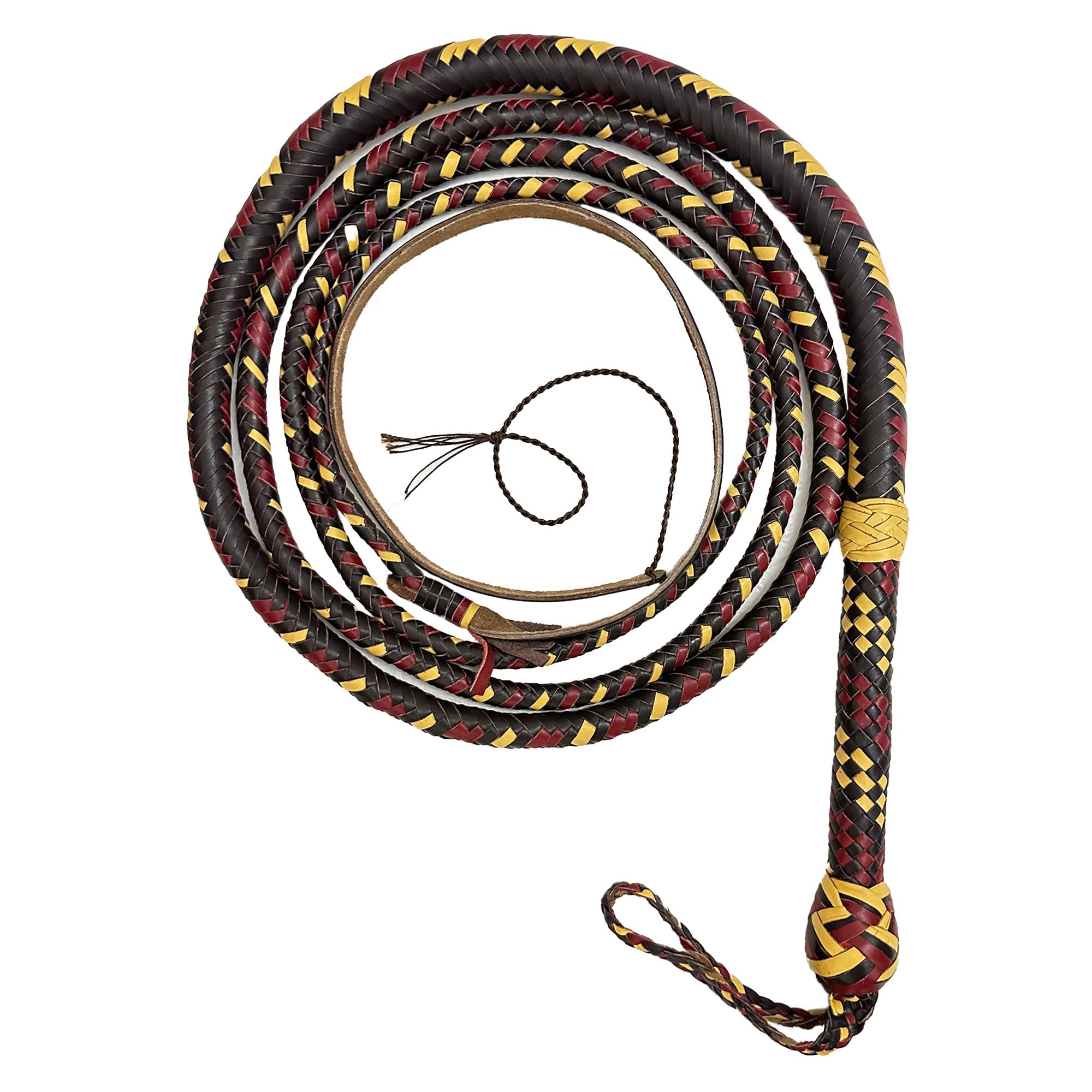 Strength Zones Leather Bull Whip 06 to 16 Foot 16 Plaits Cow Hide Leather Whip Equestrian Bullwhip Leather Belly & Leather Bolster Inside (Cream Brown 16 Feet)