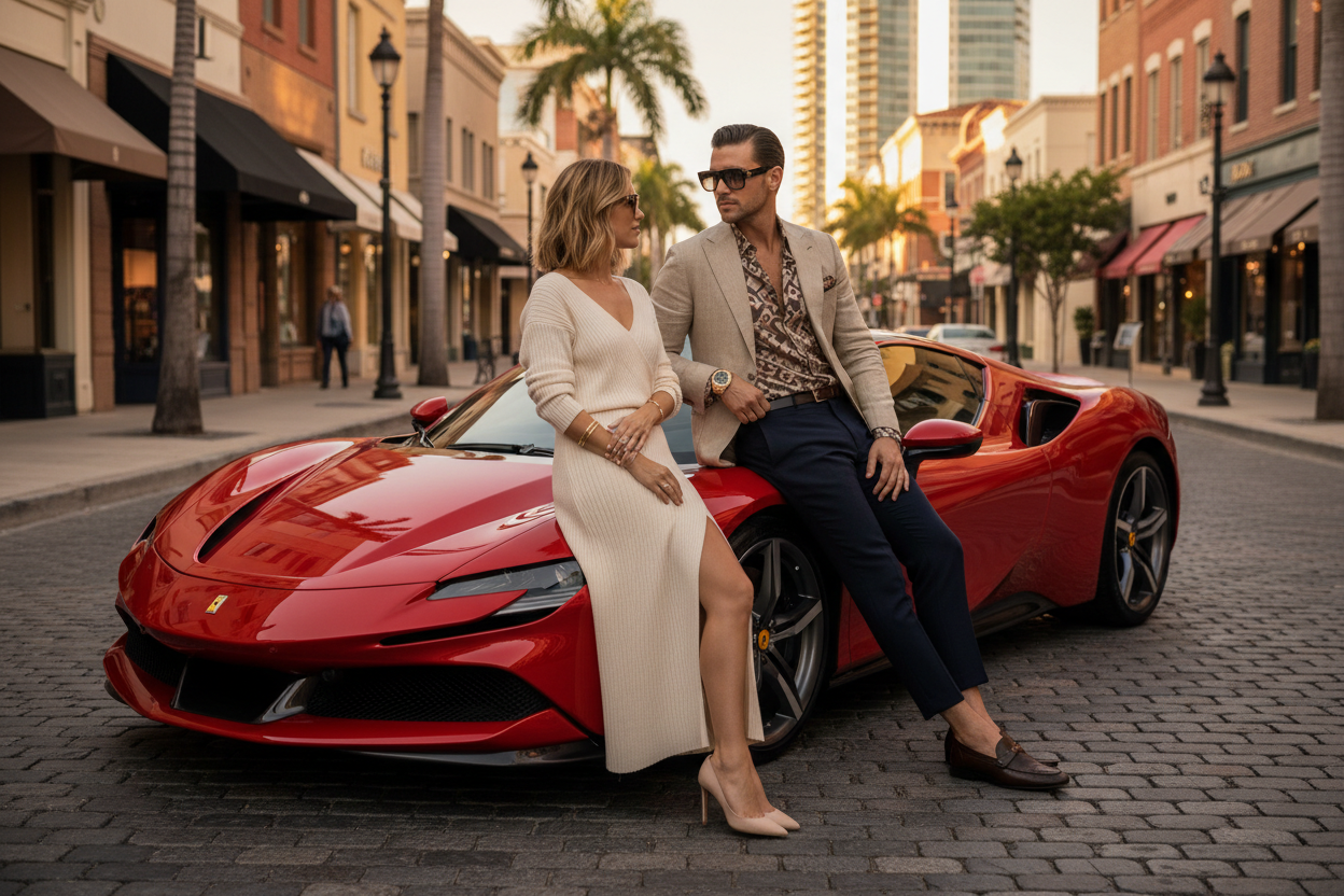 Luxury couple by Ferrari
